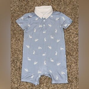 Little Sleepies Blue Stripe Bunny Polo Romper 18-24